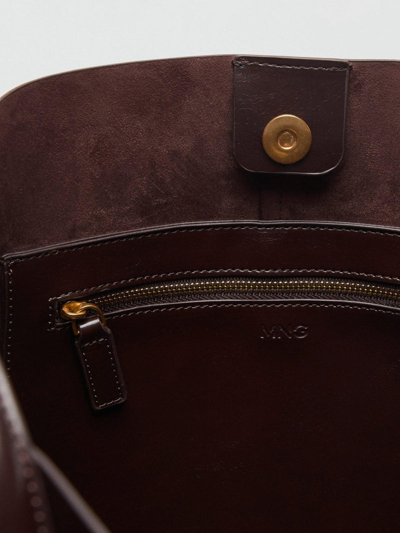 Mango Antonia shoulder bag dark brown with gold-tone hardware, UK version