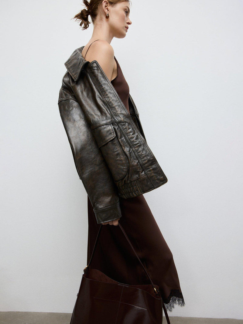 Mango Antonia shoulder bag dark brown with gold-tone hardware, UK version