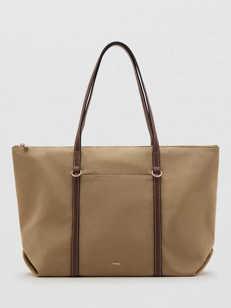 Mango Cobalt double handle shopper bag light beige, UK version