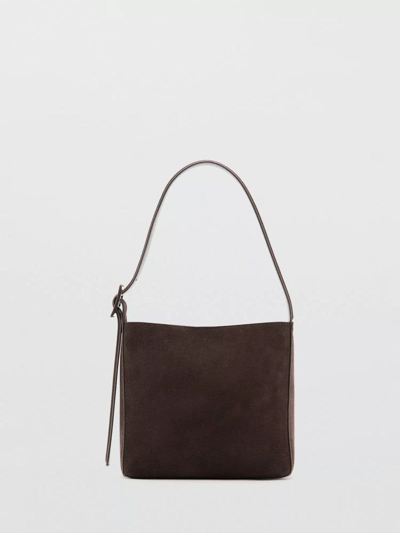 Mango suede leather shopper bag dark brown, imported from the UK