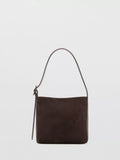 Mango suede leather shopper bag dark brown, imported from the UK