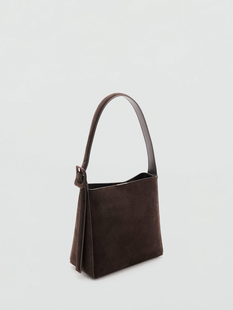 Mango suede leather shopper bag dark brown, imported from the UK