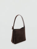 Mango suede leather shopper bag dark brown, imported from the UK