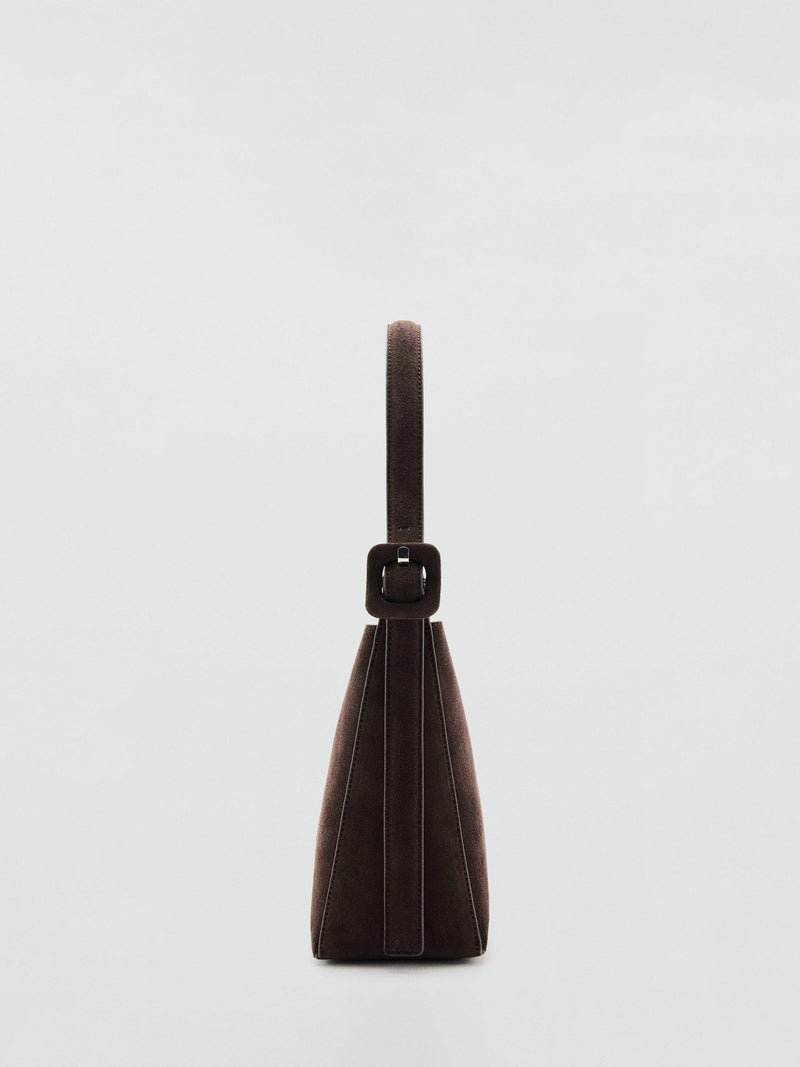 Mango suede leather shopper bag dark brown, imported from the UK