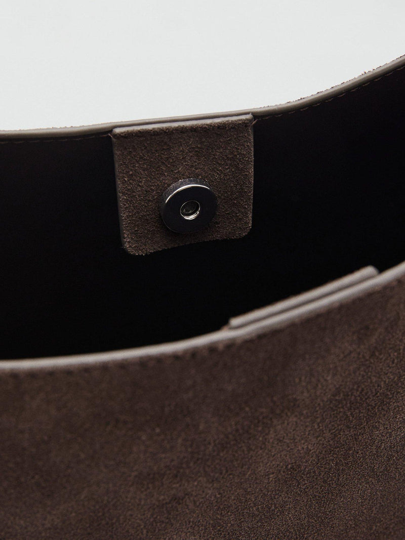 Mango suede leather shopper bag dark brown, imported from the UK