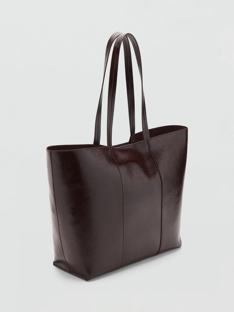 Mango large shopper bag dark brown leather lined, imported from the UK