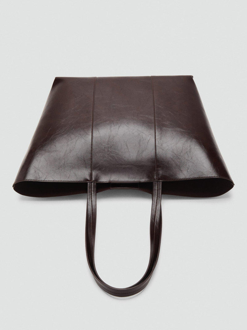 Mango large shopper bag dark brown leather lined, imported from the UK