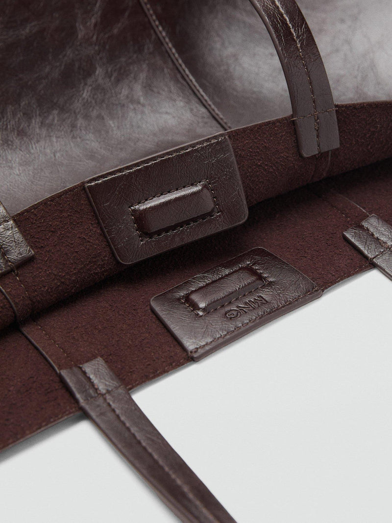 Mango large shopper bag dark brown leather lined, imported from the UK