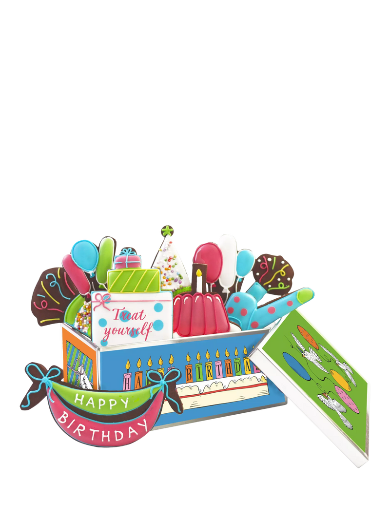 Biscuiteers hand-iced chocolate biscuits birthday tin 150g, UK version