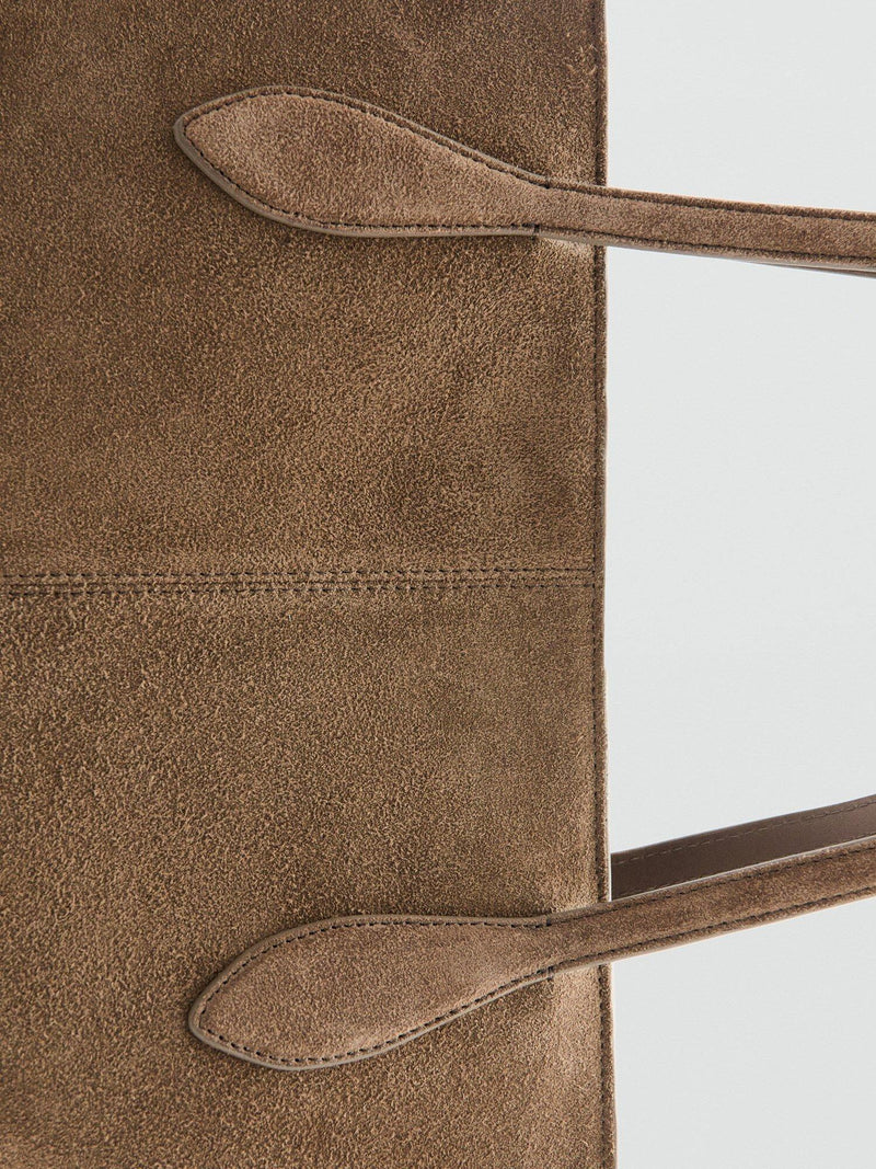 Mango Curro suede shopper handbag greige - British product
