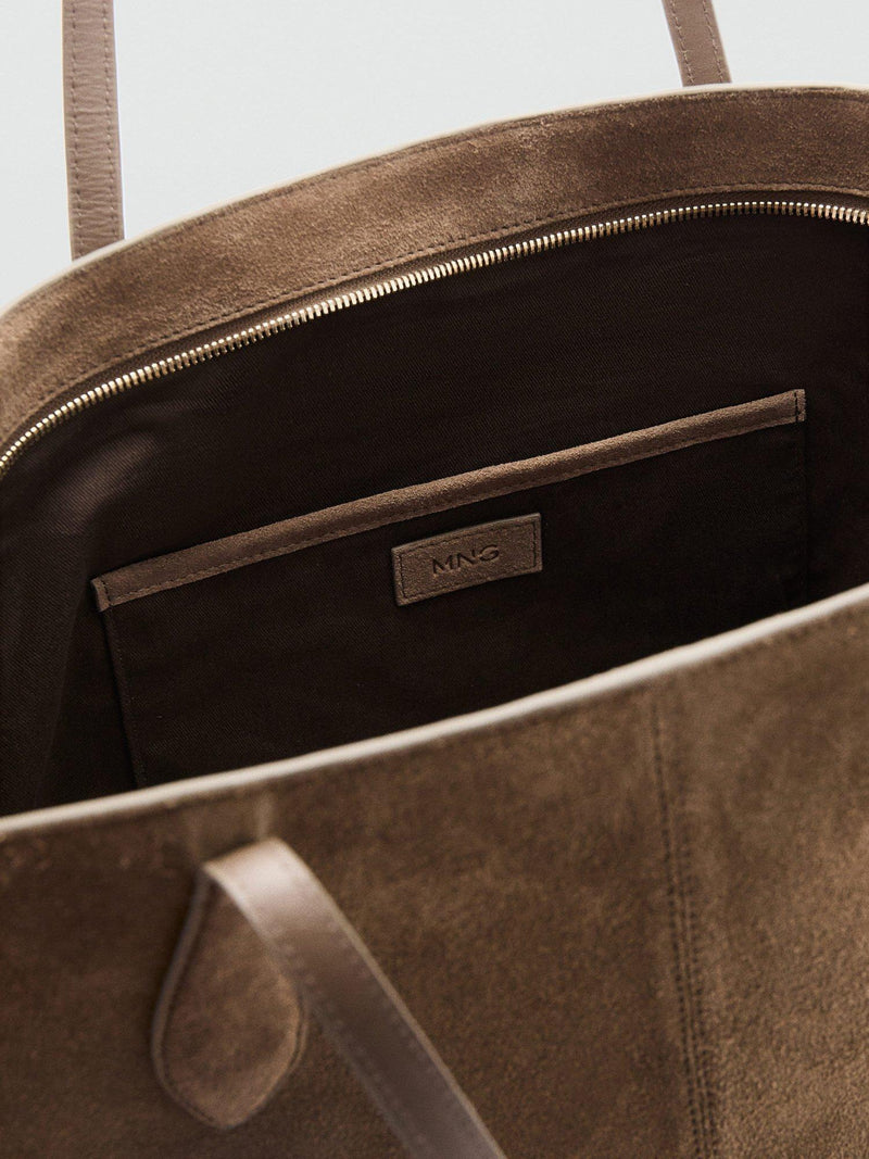 Mango Curro suede shopper handbag greige - British product