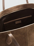 Mango Curro suede shopper handbag greige - British product