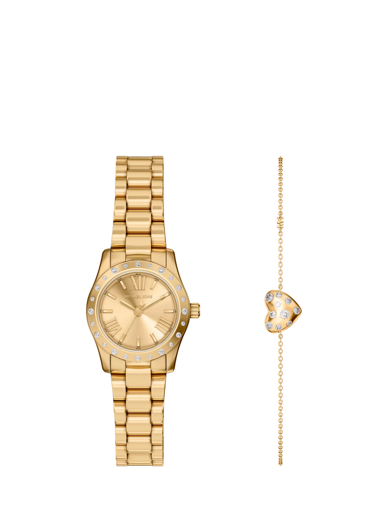 Michael Kors gold-tone watch set with pavé bracelet, UK version