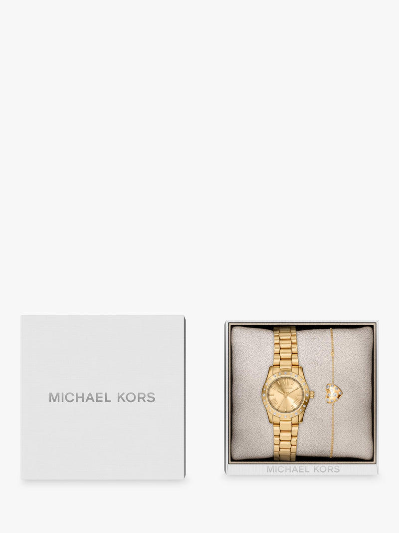 Michael Kors gold-tone watch set with pavé bracelet, UK version