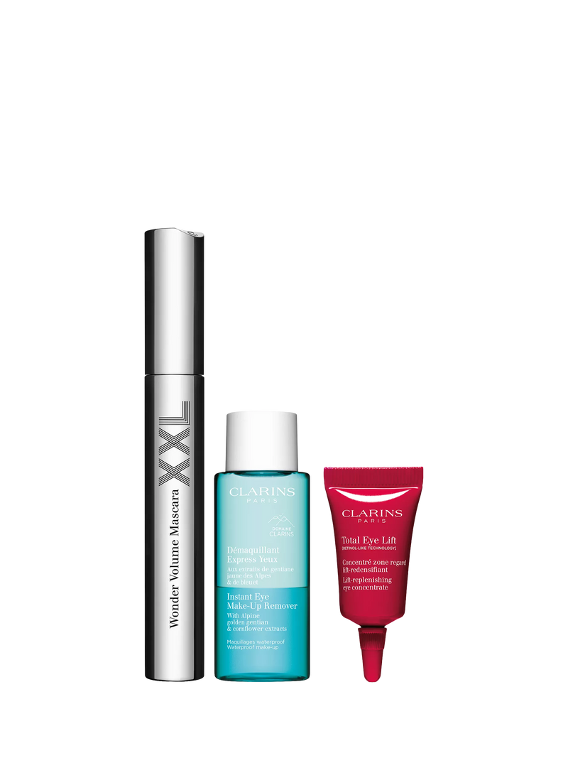 Clarins Mother's Day gift set with mascara, remover, and eye lift, UK version