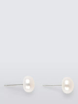 John Lewis Lido Large Freshwater Pearl Stud Earrings, Silver Pearl, 9-10mm- Buy online at McGrocer