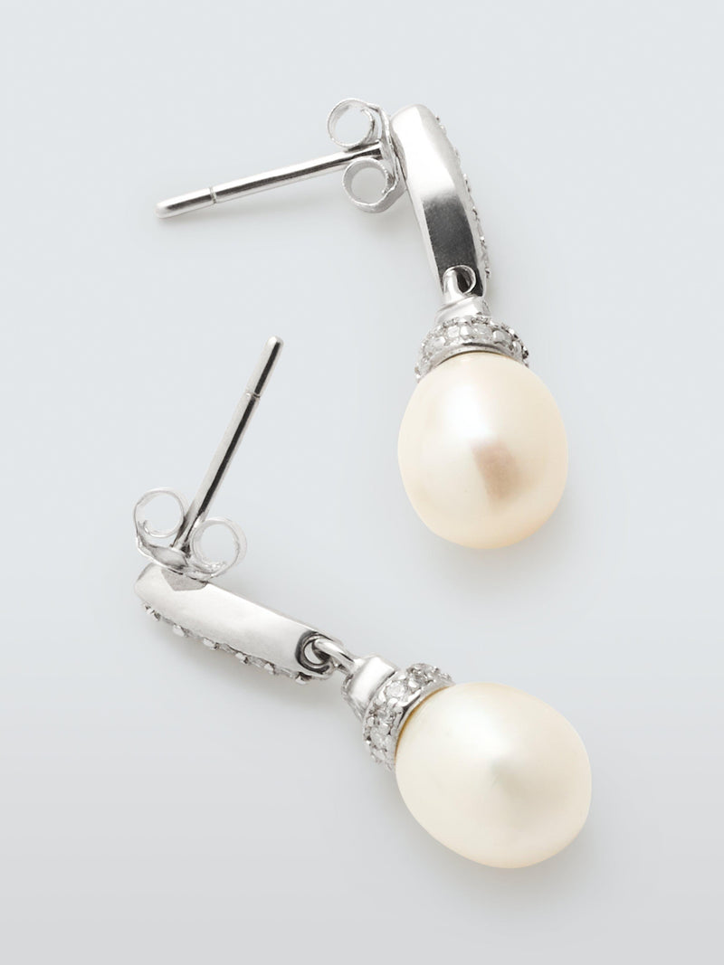 Lido freshwater pearl cubic zirconia drop earrings silver, UK version