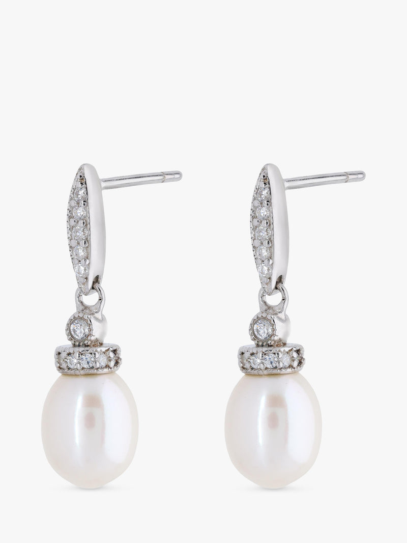 Lido freshwater pearl cubic zirconia drop earrings silver, UK version