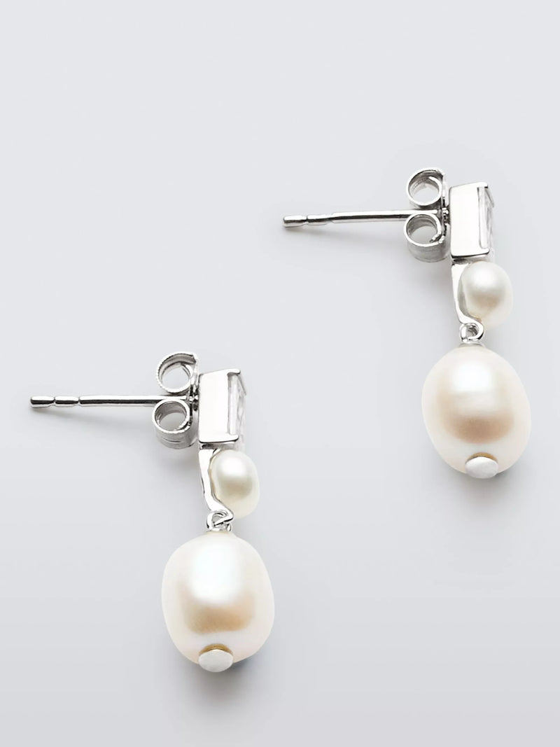 Lido baguette cubic zirconia pearl stud earrings 2cm (British brand)