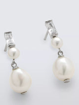 John Lewis Lido Baguette Cubic Zirconia Pearl Stud Earrings, Silver- Buy online at McGrocer