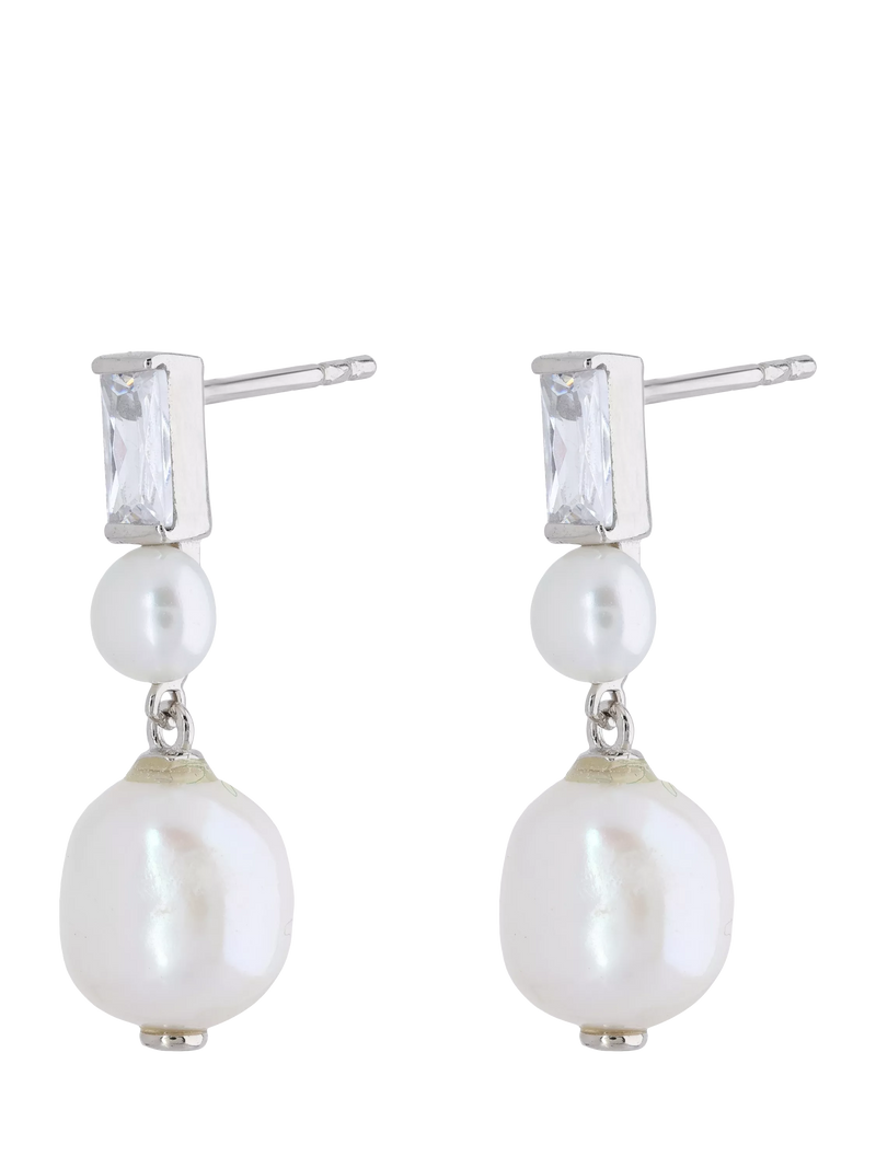 Lido baguette cubic zirconia pearl stud earrings 2cm (British brand)