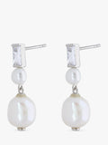 Lido baguette cubic zirconia pearl stud earrings 2cm (British brand)
