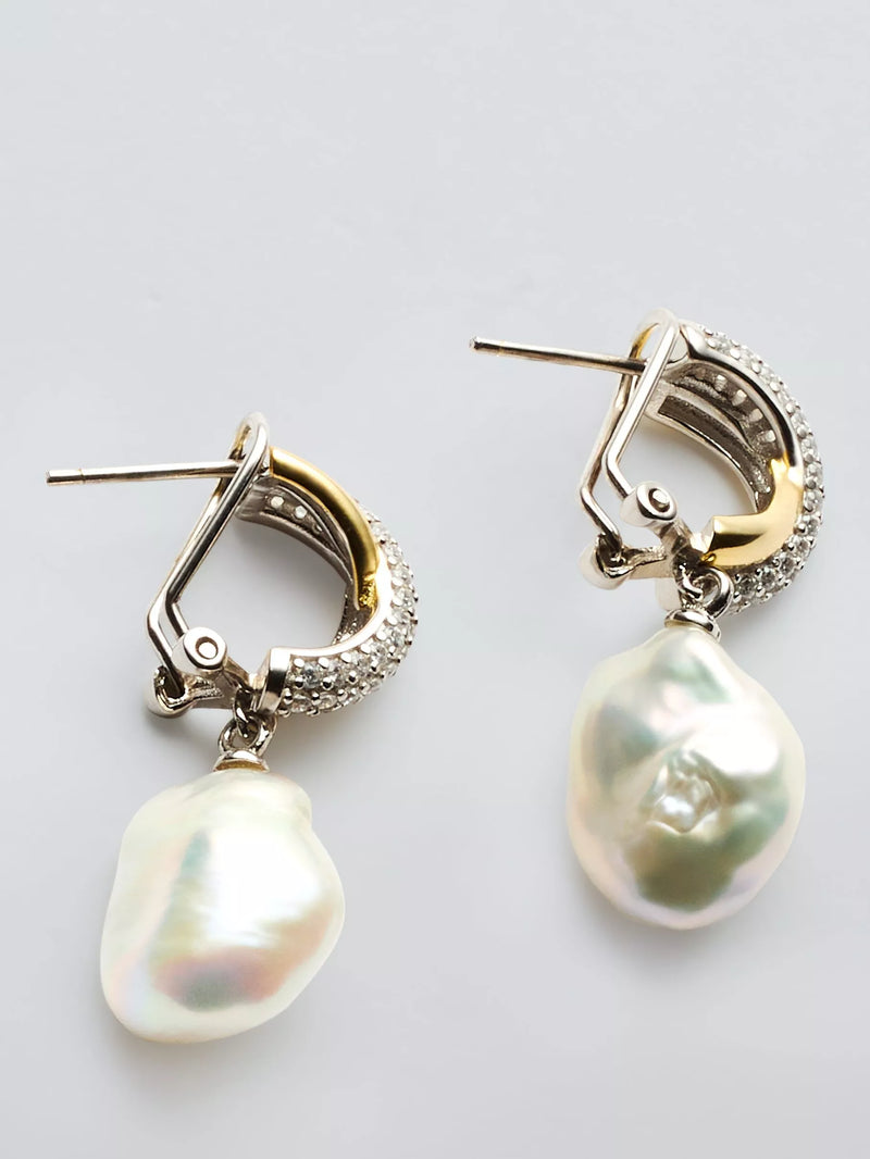 Lido cross over cubic zirconia pearl drop earrings, imported from the UK