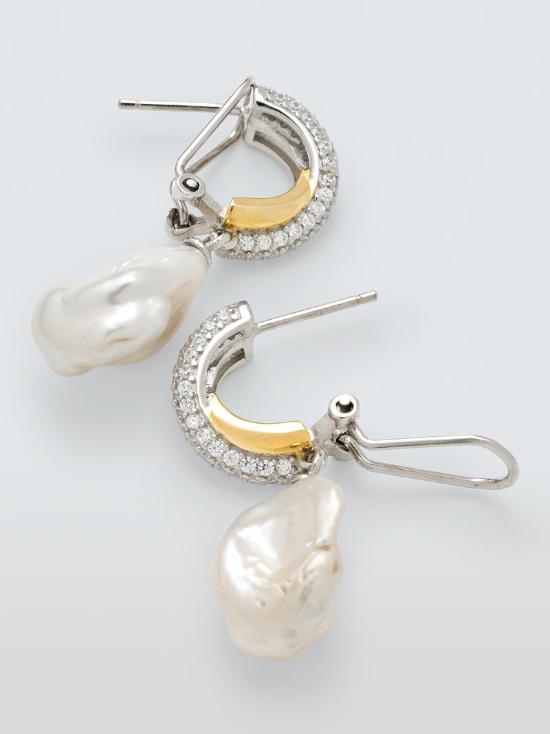 Lido cross over cubic zirconia pearl drop earrings, imported from the UK