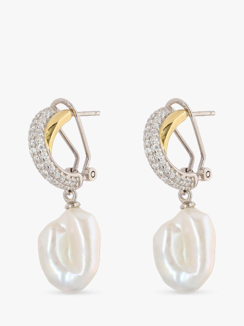 Lido cross over cubic zirconia pearl drop earrings, imported from the UK