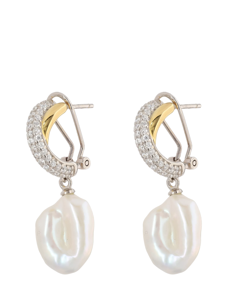 Lido cross over cubic zirconia pearl drop earrings, imported from the UK