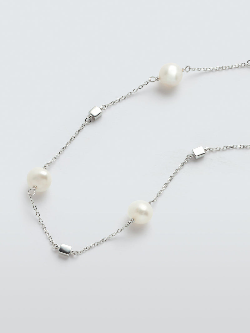 Lido pearl station chain necklace silver 40cm, UK version