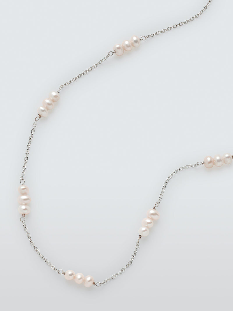 Lido freshwater pearl section necklace silver 60cm (British brand)