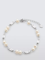 John Lewis Lido Irregular Pearl Baguette Cubic Zirconia Chain Bracelet, Silver- Buy online at McGrocer