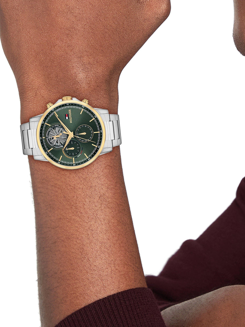 Tommy Hilfiger chronograph watch green dial silver bracelet (British brand)