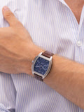 Tommy Hilfiger men's rectangular leather strap watch navy dial, UK version