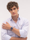 Tommy Hilfiger men's rectangular leather strap watch navy dial, UK version