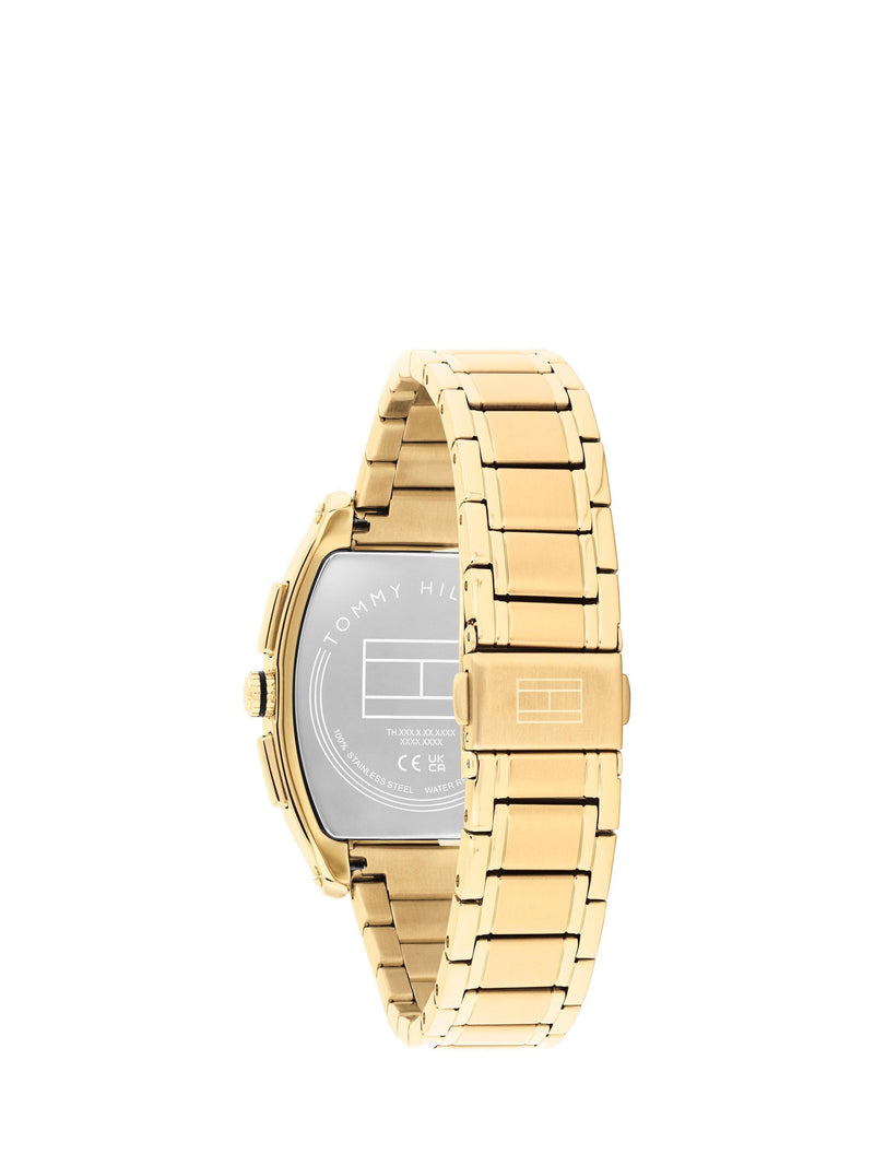 Tommy Hilfiger men's gold rectangular watch with sunray dial, UK version