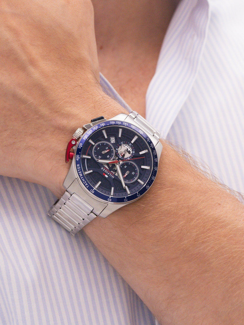 Tommy Hilfiger men's chronograph watch bracelet strap silver 44mm - British product