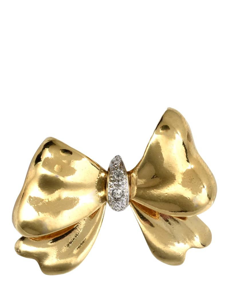 Eclectica vintage bow brooch 18ct gold plated crystal (British brand)