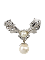 John Lewis Eclectica Pre-Loved Vintage Rhodium Plated Crystal and Faux Pearl Leaf Brooch, Silver/Cream- Buy online at McGrocer