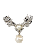 Eclectica leaf brooch with crystals and faux pearls - British product
