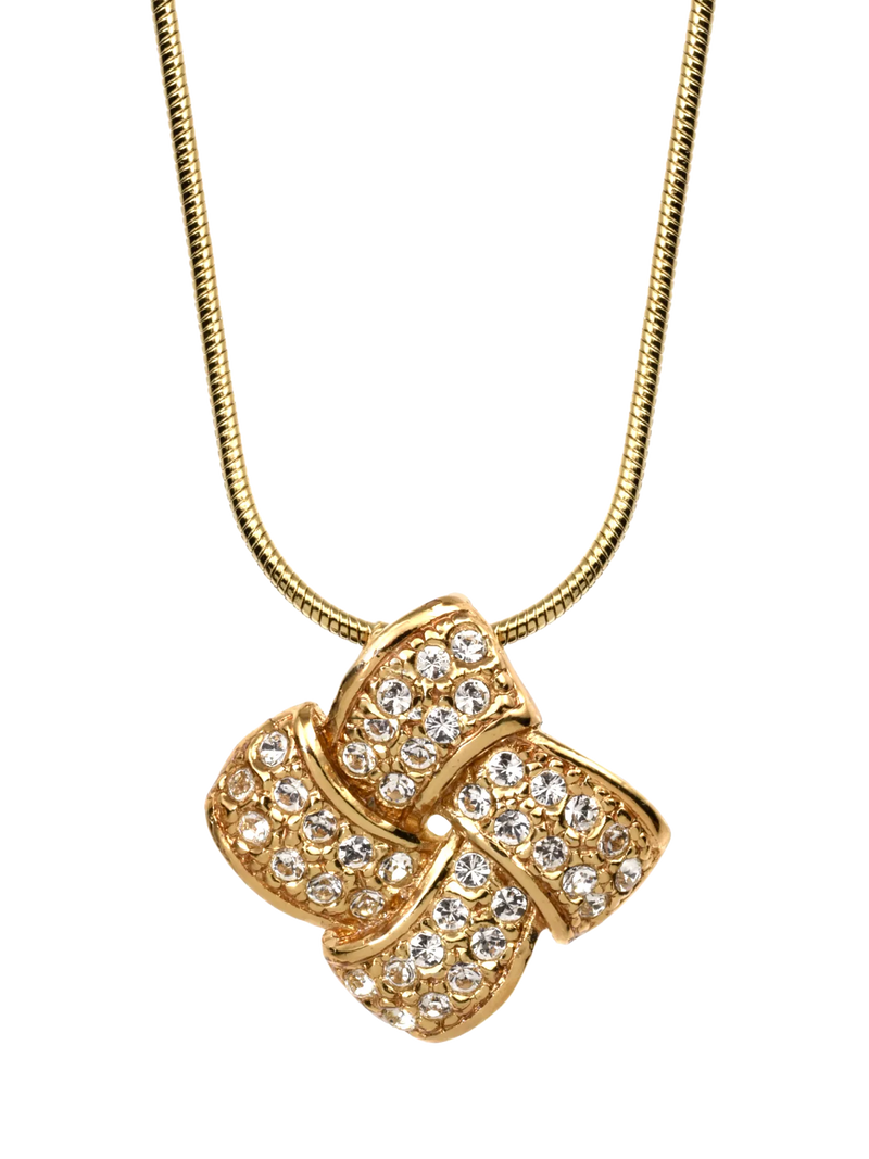 Eclectica pre-loved vintage gold plated crystal square pendant necklace, UK version