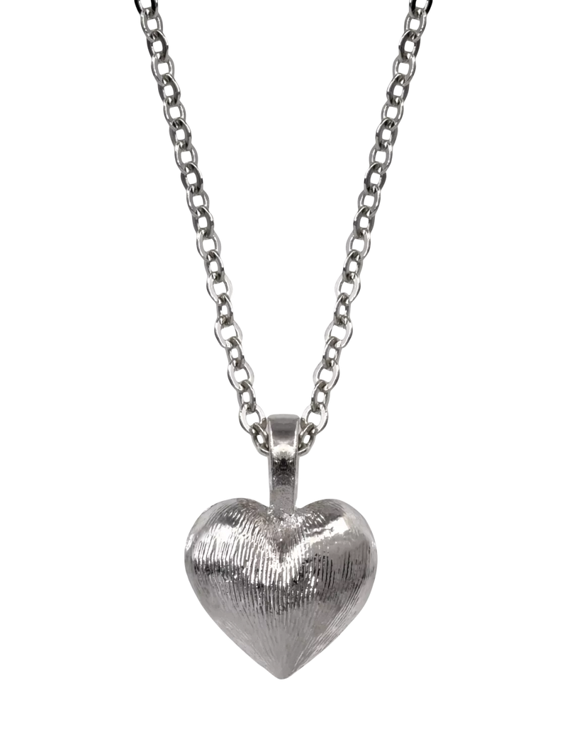 Eclectica vintage puffy heart pendant necklace silver 40cm (British brand)