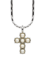 John Lewis Eclectica Pre-Loved Vintage Faux Pearl Cross Pendant Necklace, Silver/Cream, 42cm Chain- Buy online at McGrocer