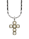 Eclectica vintage faux pearl cross pendant necklace 42cm, UK version