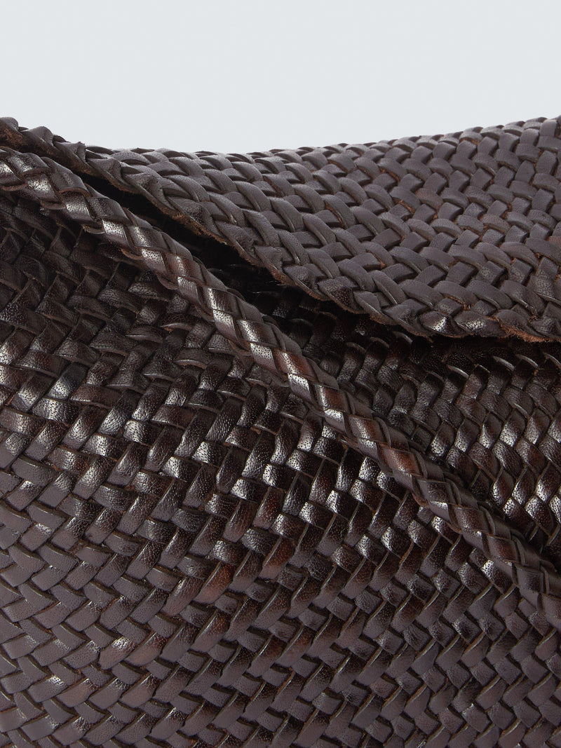 Dragon Diffusion Corsina woven leather crossbody bag dark brown (British brand)