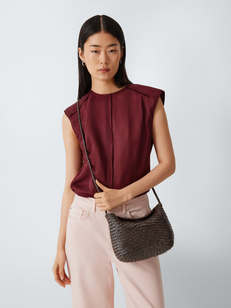 Dragon Diffusion Corsina woven leather crossbody bag dark brown (British brand)