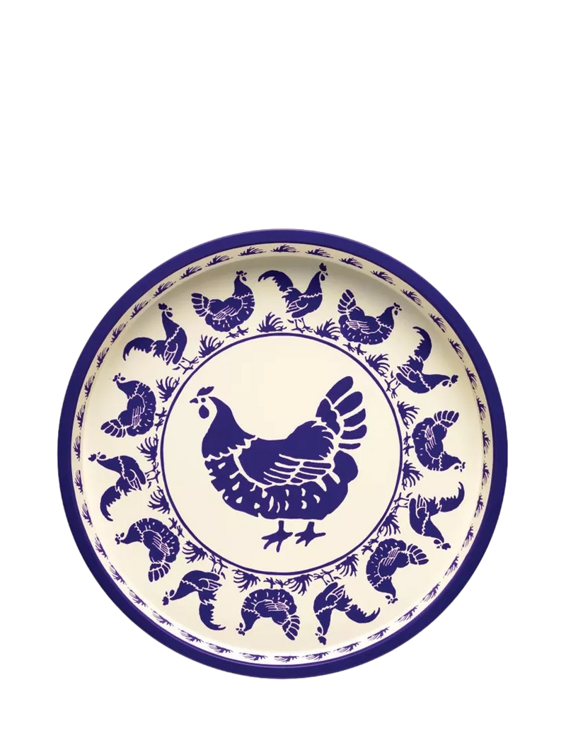 Emma Bridgewater Blue Hen deep round steel tray - British product