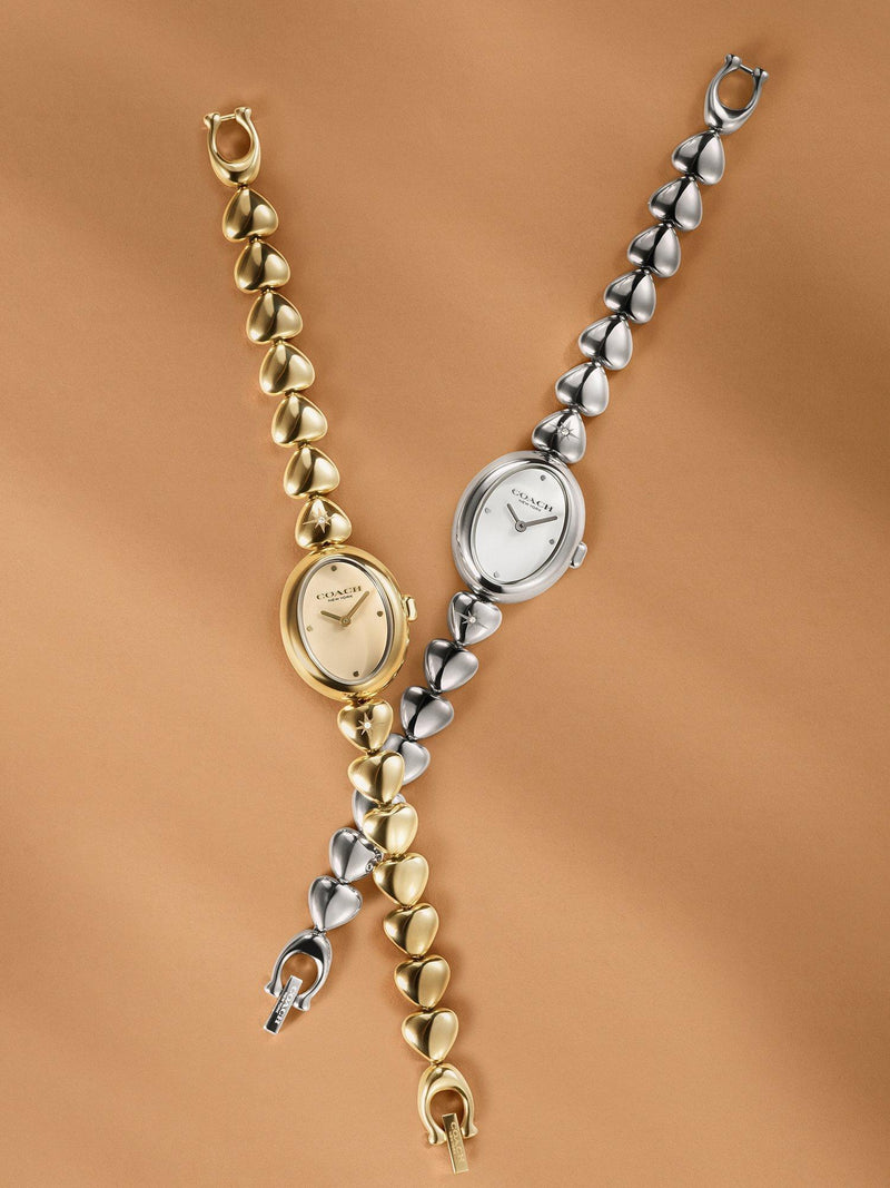 Coach women's round heart strap watch gold stainless steel (British brand)