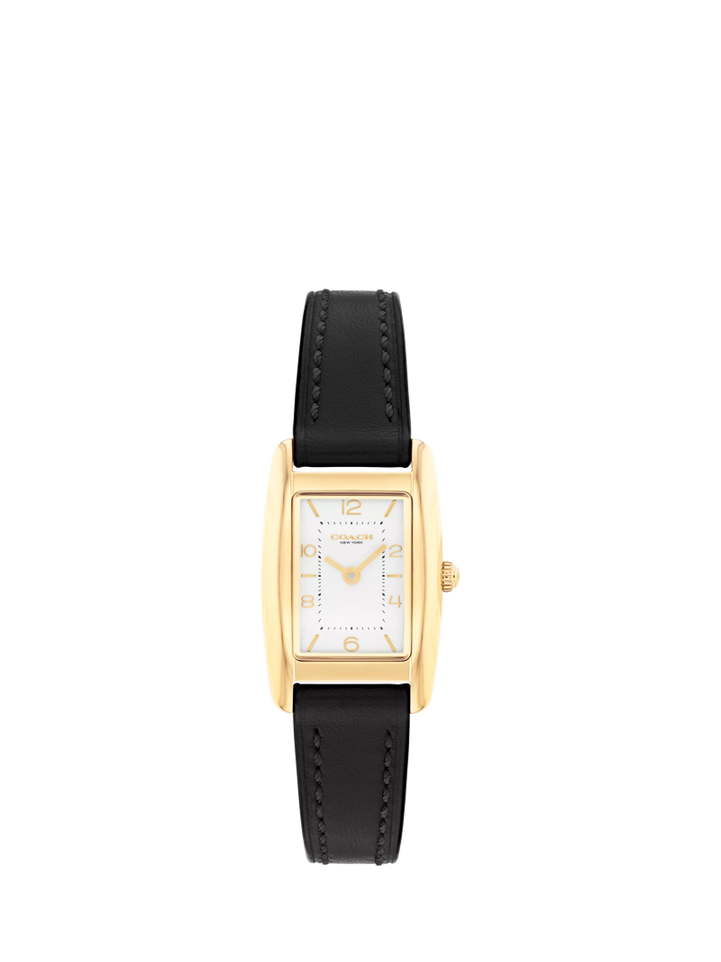 Coach rectangular watch black leather strap gold IP case - UK version
